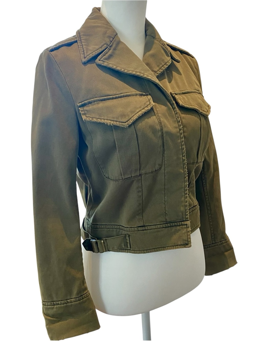 Peyton Jensen Olive Military Cropped Jacket Safari Chic Utility XS